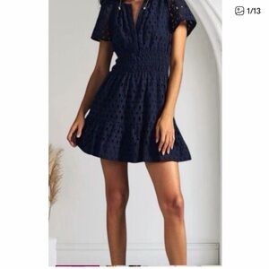Anthropologie Navy Eyelet Somerset Mini Dress